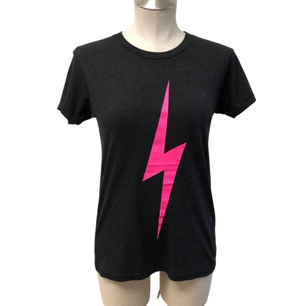 Aviator Nation T-Shirt Kids Size 14 Charcoal‎ Grey Neon Pink Lightning Bolt Tee